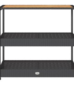 Carrello Da Bar 3 Livelli Nero In Polyrattan E Legno Acacia
