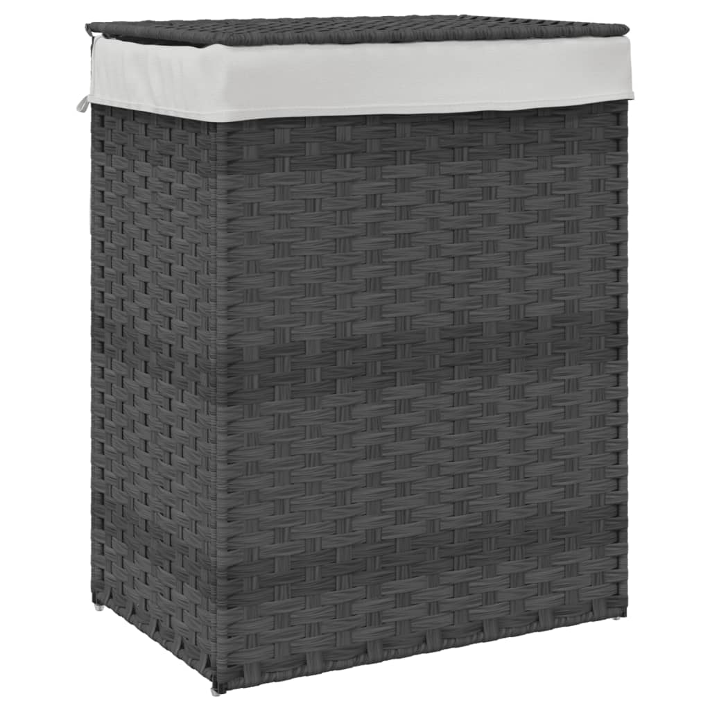 Cesto Portabiancheria Coperchio Grigio 46x33x60 Cm Polyrattan - Image 5