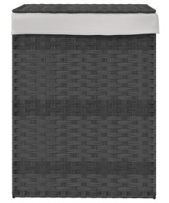 Cesto Portabiancheria Coperchio Grigio 46x33x60 Cm Polyrattan