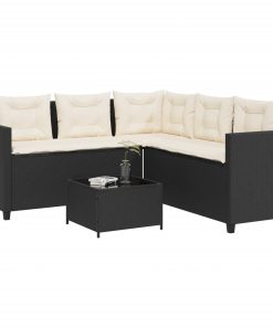 Divano Da Giardino Con Tavolo E Cuscini A L Nero In Polyrattan