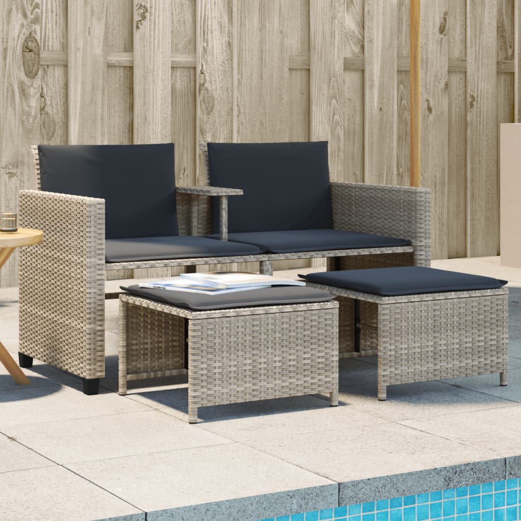Divano Giardino 2posti Tavolo Sgabelli Grigio Chiaro Polyrattan - Image 3