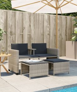 Divano Giardino 2posti Tavolo Sgabelli Grigio Chiaro Polyrattan