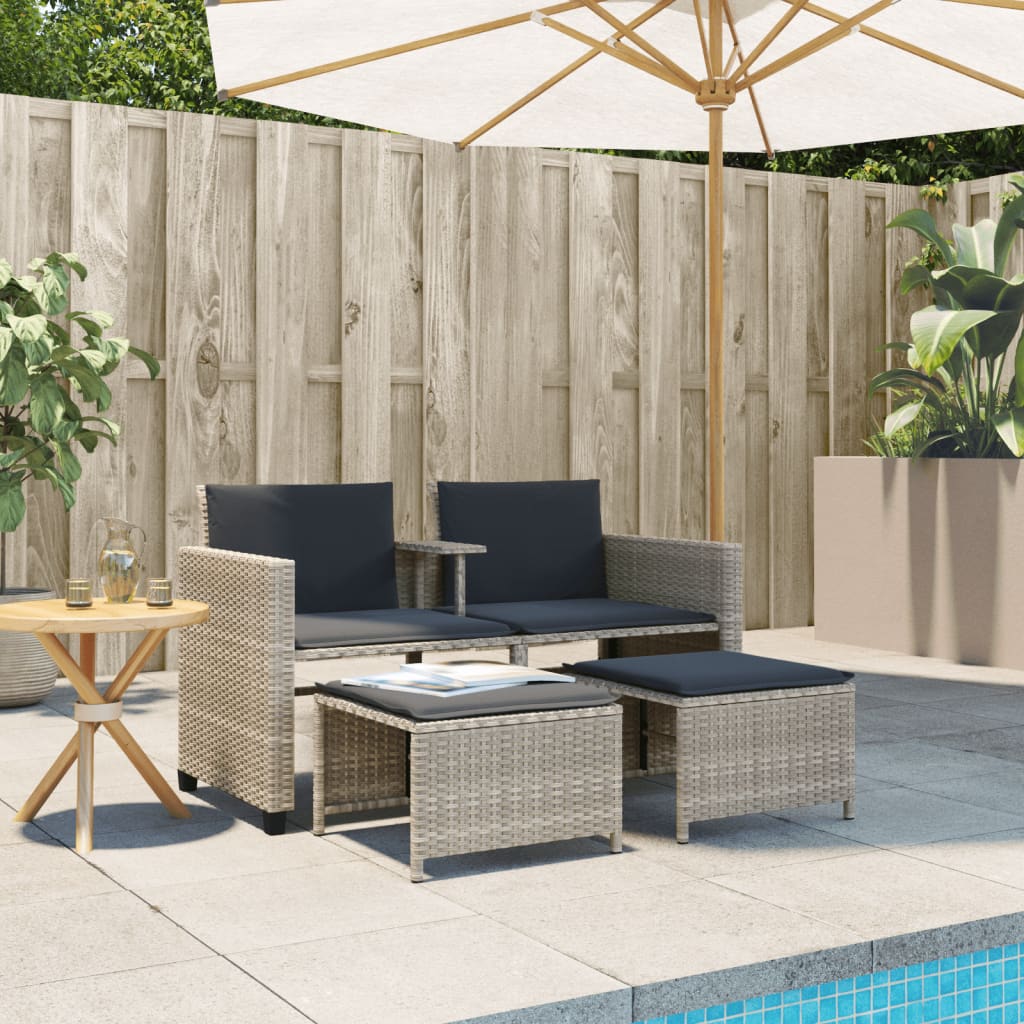 Divano Giardino 2posti Tavolo Sgabelli Grigio Chiaro Polyrattan