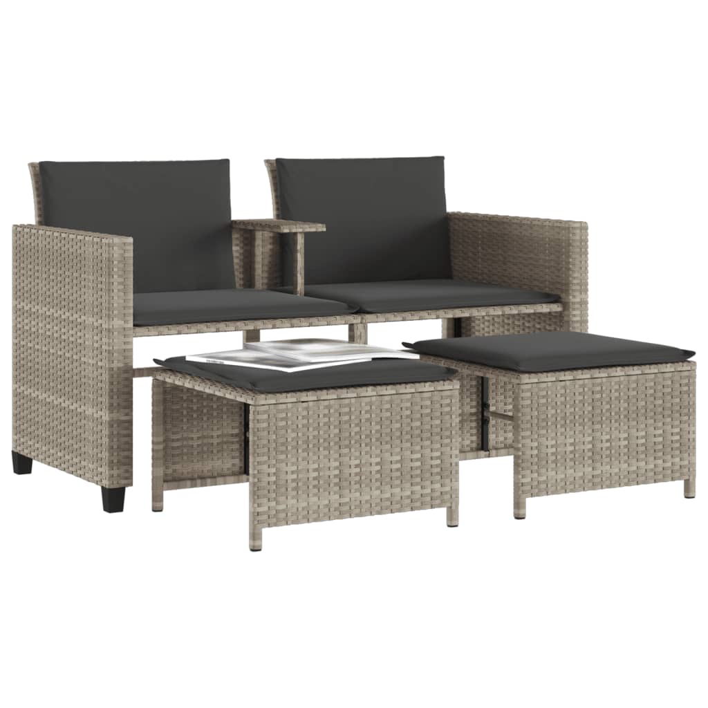 Divano Giardino 2posti Tavolo Sgabelli Grigio Chiaro Polyrattan - Image 6