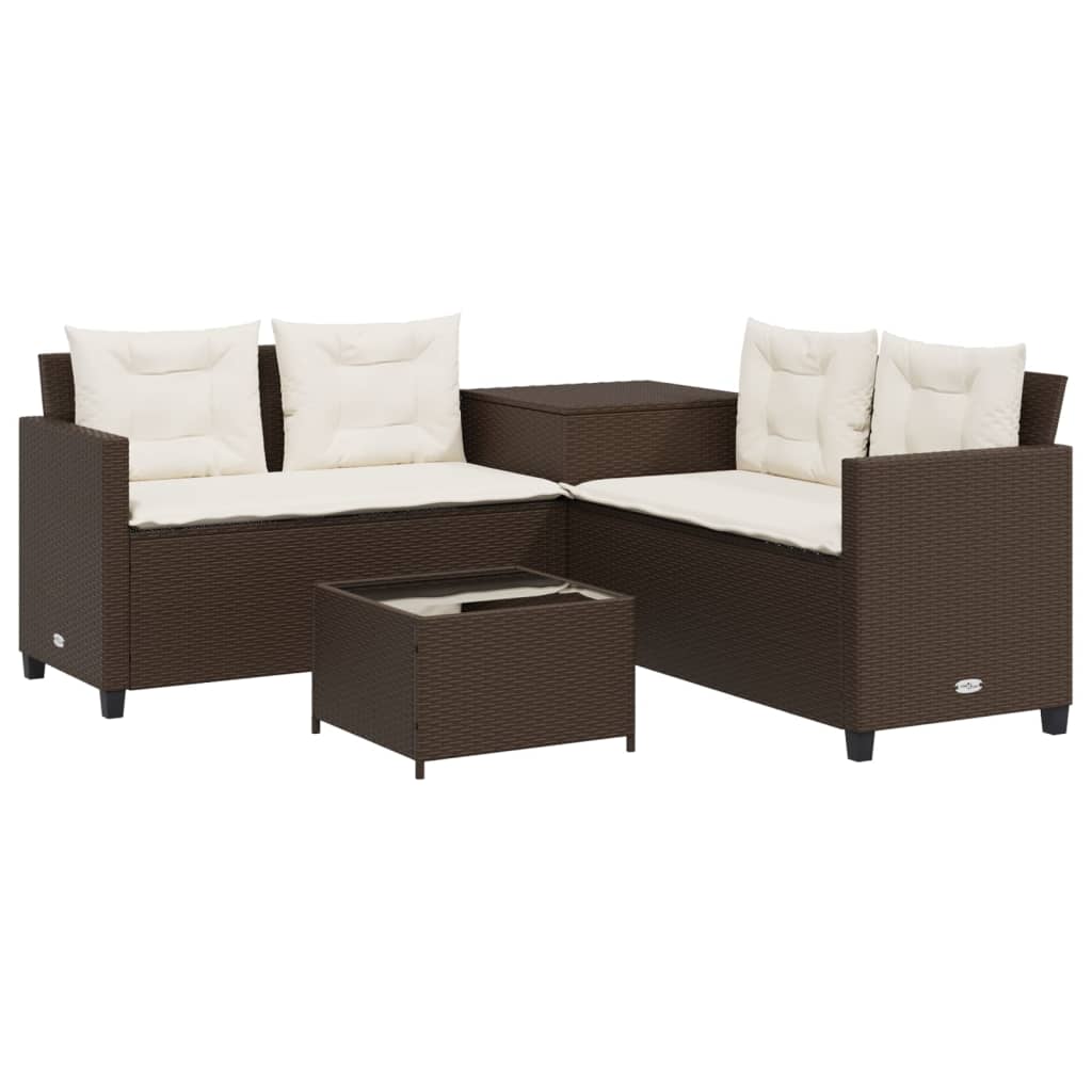 Divano Da Giardino Con Tavolo E Cuscini A L Marrone Polyrattan