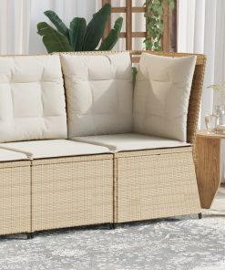 Divano Angolare Da Giardino Con Cuscini Beige In Polyrattan