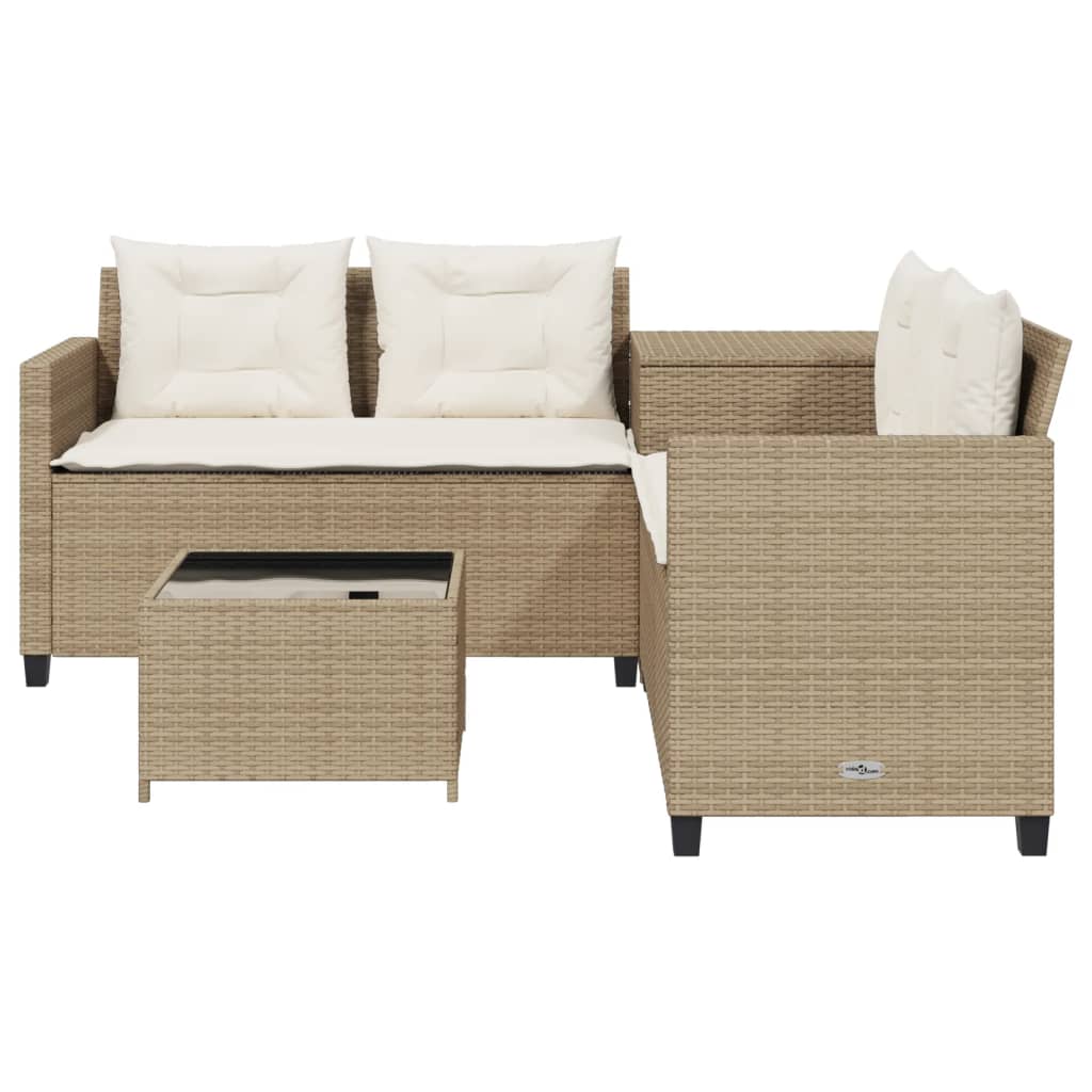 Divano Da Giardino Con Tavolo E Cuscini A L Beige In Polyrattan