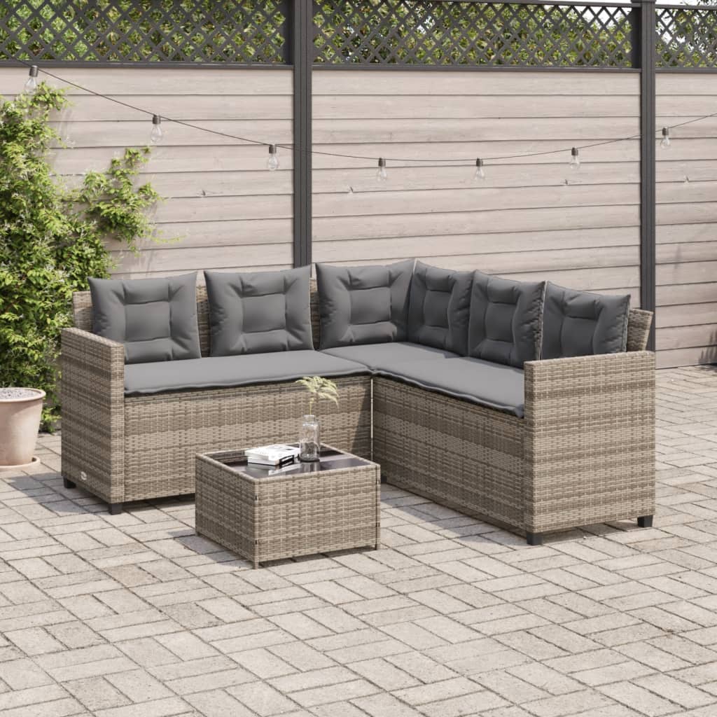 Divano Da Giardino Con Tavolo E Cuscini A L Grigio Polyrattan