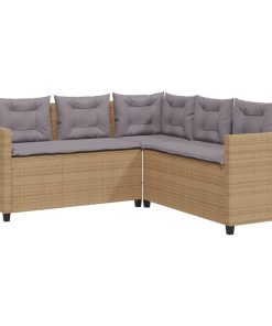 Divano Da Giardino Con Tavolo E Cuscini A L Beige In Polyrattan