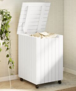Cesta Biancheria Con Ruote Rana Bianca 45x45x64cm Massello Pino