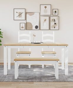 Tavolo Da Pranzo Panama Bianco 160x80x75 Cm Legno Massello Pino