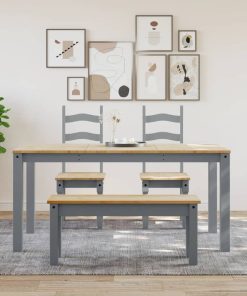 Tavolo Da Pranzo Panama Grigio 160x80x75 Cm Legno Massello Pino