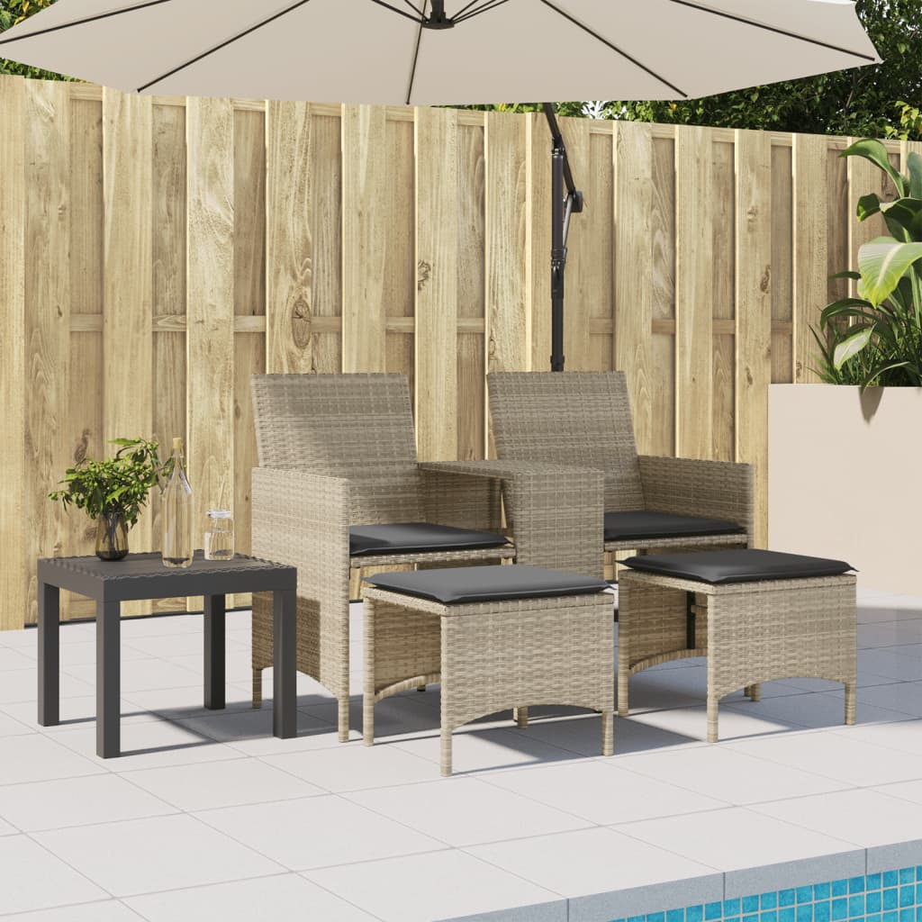 Divano Giardino 2posti Tavolo Sgabelli Grigio Chiaro Polyrattan - Image 6