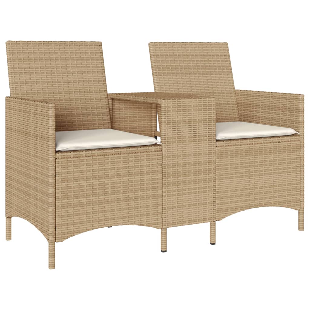Divano Giardino 2 Posti Con Tavolo E Cuscini Beige Polyrattan