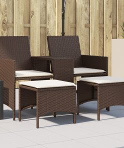 Divano Giardino 2posti Con Tavolo E Sgabelli Marrone Polyrattan