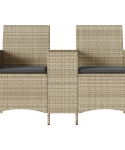 Divano 2 Posti Con Tavolo E Cuscini Grigio Chiaro Polyrattan