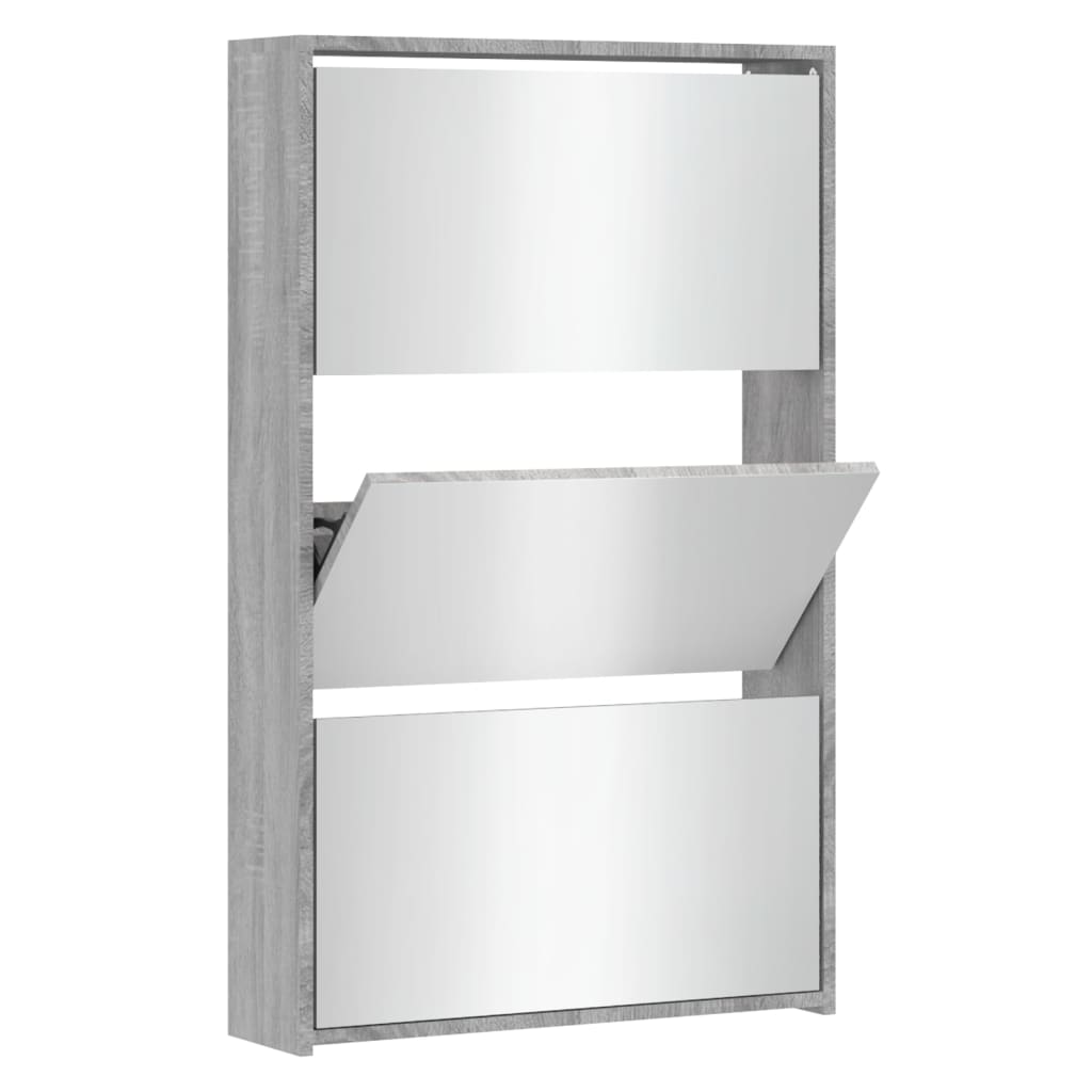 Scarpiera Con Specchio A 3 Livelli Grigio Sonoma 63x17x102,5 cm