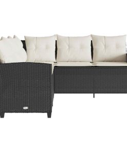 Divano A Forma Di L Con Cuscini In Polyrattan Nero