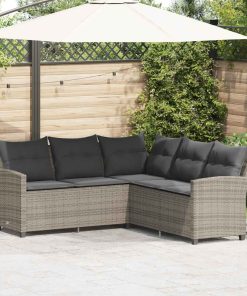 Divano A Forma Di L Con Cuscini In Polyrattan Grigio