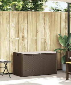 Cassapanca Da Esterno Con Cuscino Marrone 100 Cm In Polyrattan