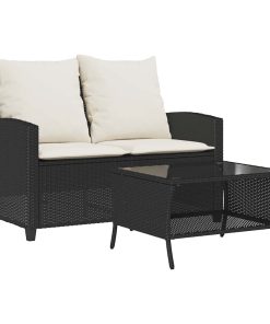 Divano Da Giardino A 2 Posti Cuscini&tavolo Nero In Polyrattan