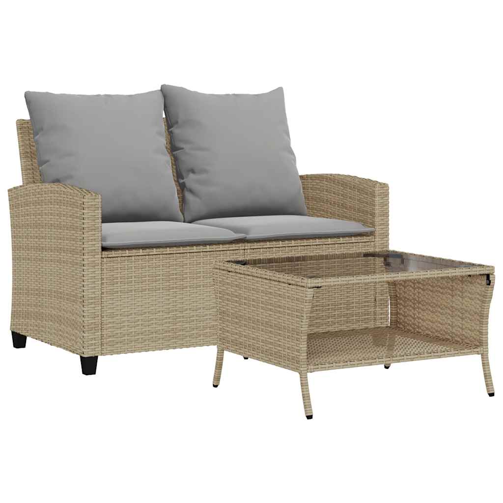 Divano Giardino 2 Posti Con Cuscini E Tavolo Beige Polyrattan
