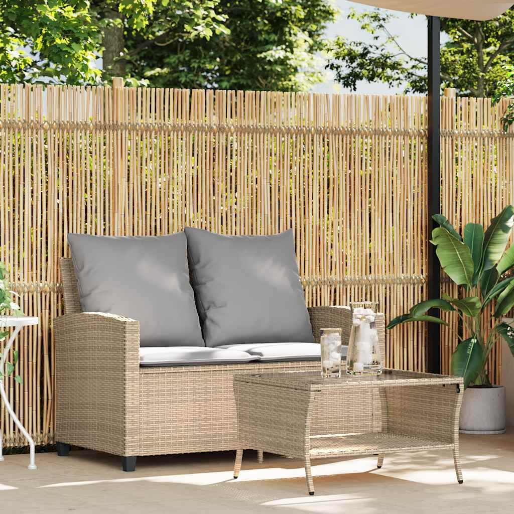 Divano Giardino 2 Posti Con Cuscini E Tavolo Beige Polyrattan - Image 6