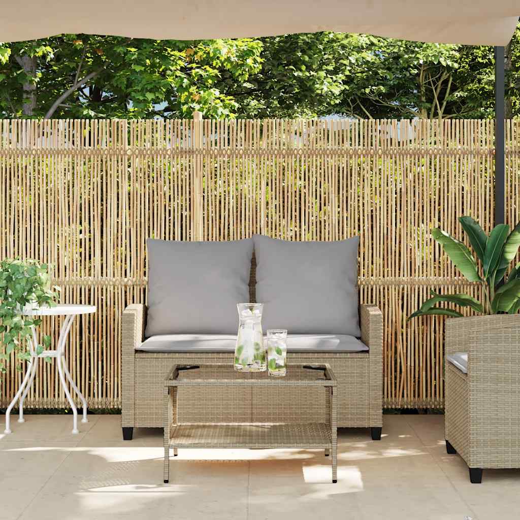 Divano Giardino 2 Posti Con Cuscini E Tavolo Beige Polyrattan - Image 5