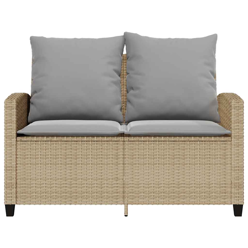 Divano Giardino 2 Posti Con Cuscini E Tavolo Beige Polyrattan - Image 4
