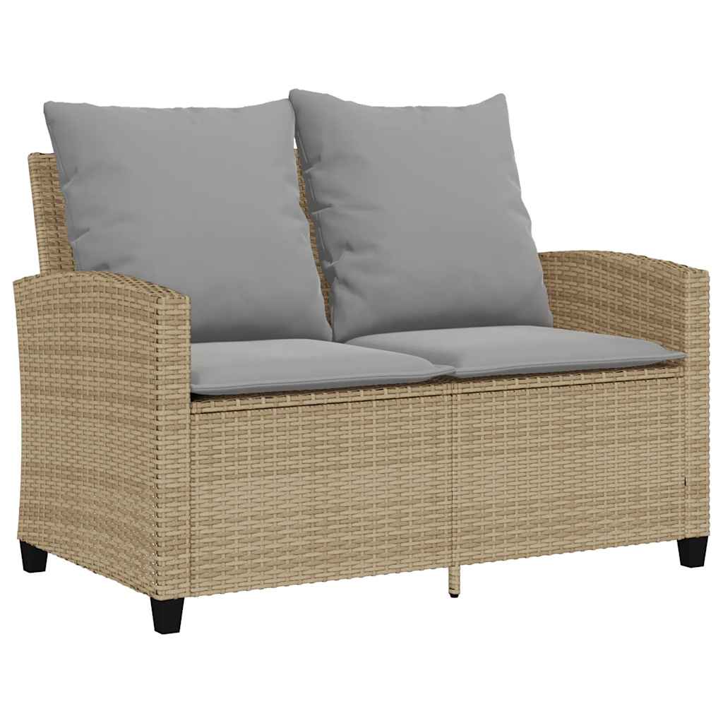 Divano Giardino 2 Posti Con Cuscini E Tavolo Beige Polyrattan - Image 3