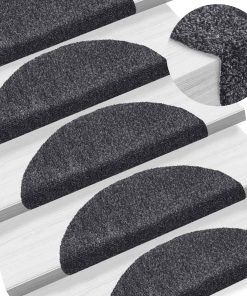 Tappetini Per Scale Autoadesivi 30 Pz 56x17x3 Cm Grigio Scuro Semicircolari