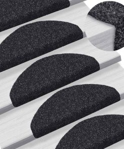 Tappetini Per Scale Autoadesivi 30 Pz 65x21x4 Cm Neri Semicircolari Grandi
