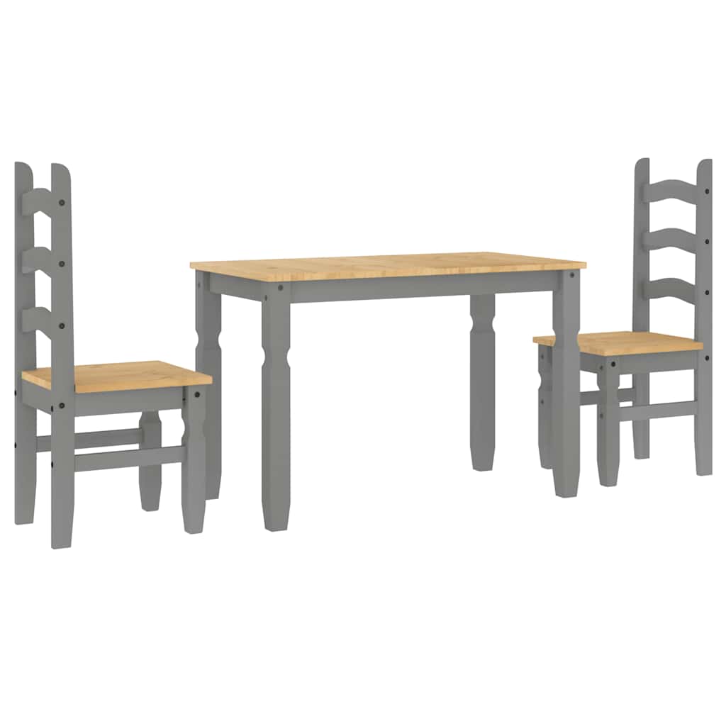 Set Da Pranzo 3 Pz Panama Grigio In Legno Massello Di Pino