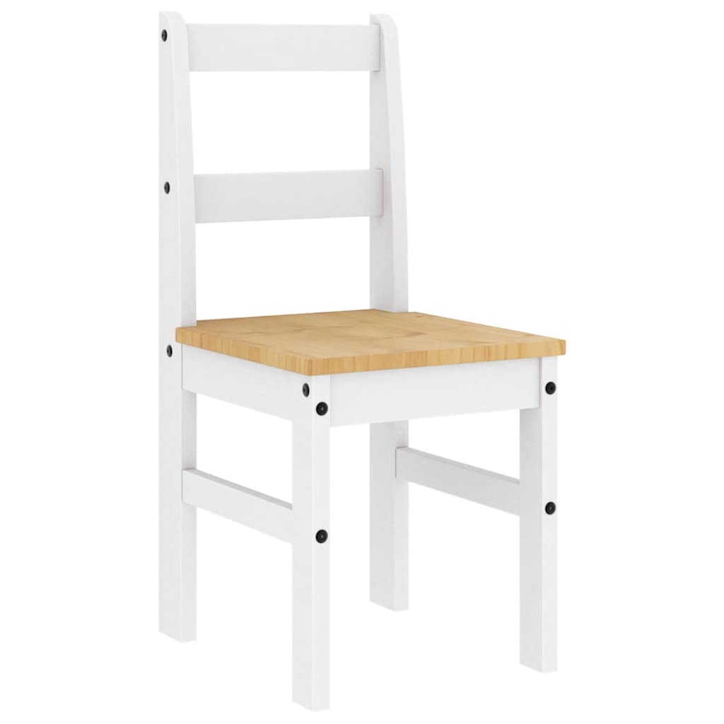 Set Da Pranzo 5 Pz Panama Bianco In Legno Massello Di Pino
