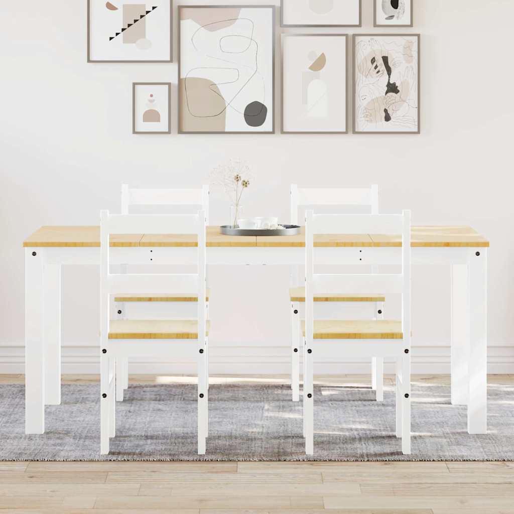 Set Da Pranzo 5 Pz Panama Bianco In Legno Massello Di Pino