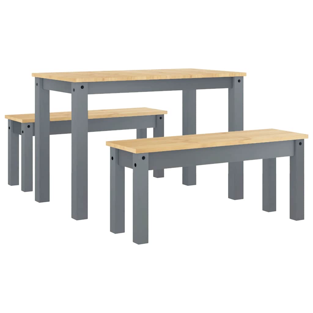 Set Da Pranzo 3 Pz Panama Grigio In Legno Massello Di Pino