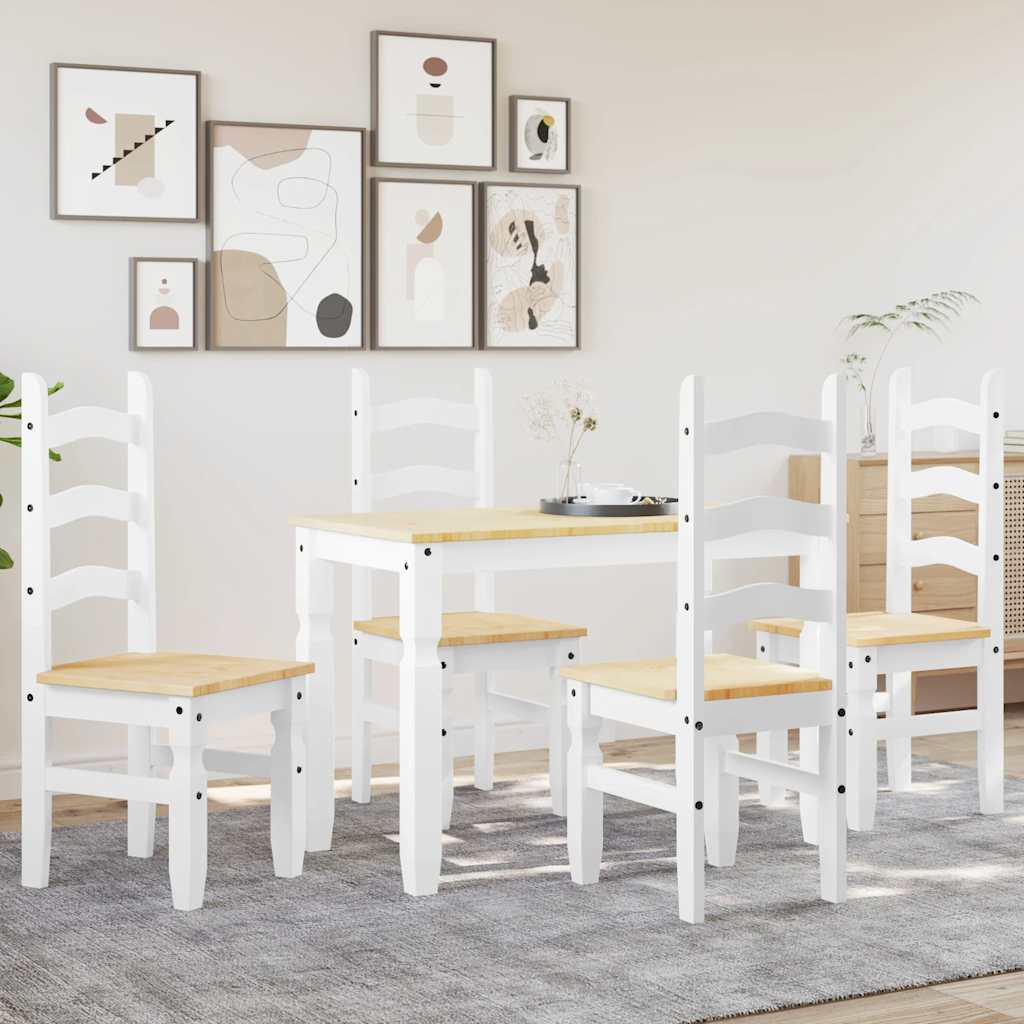 Set Da Pranzo 5 Pz Panama Bianco In Legno Massello Di Pino