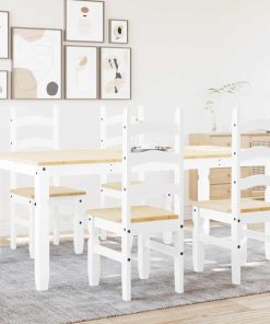 Set Da Pranzo 5 Pz Panama Bianco In Legno Massello Di Pino