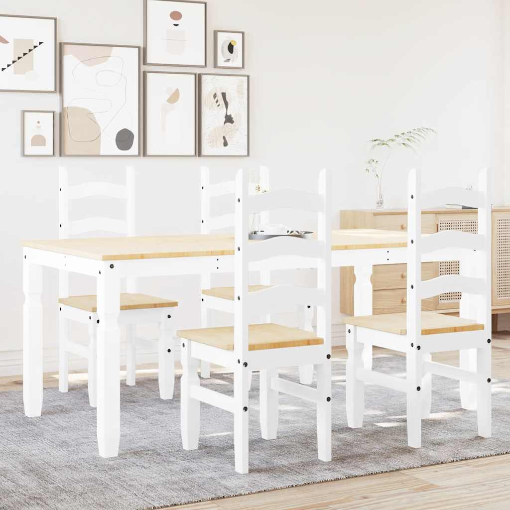 Set Da Pranzo 5 Pz Panama Bianco In Legno Massello Di Pino