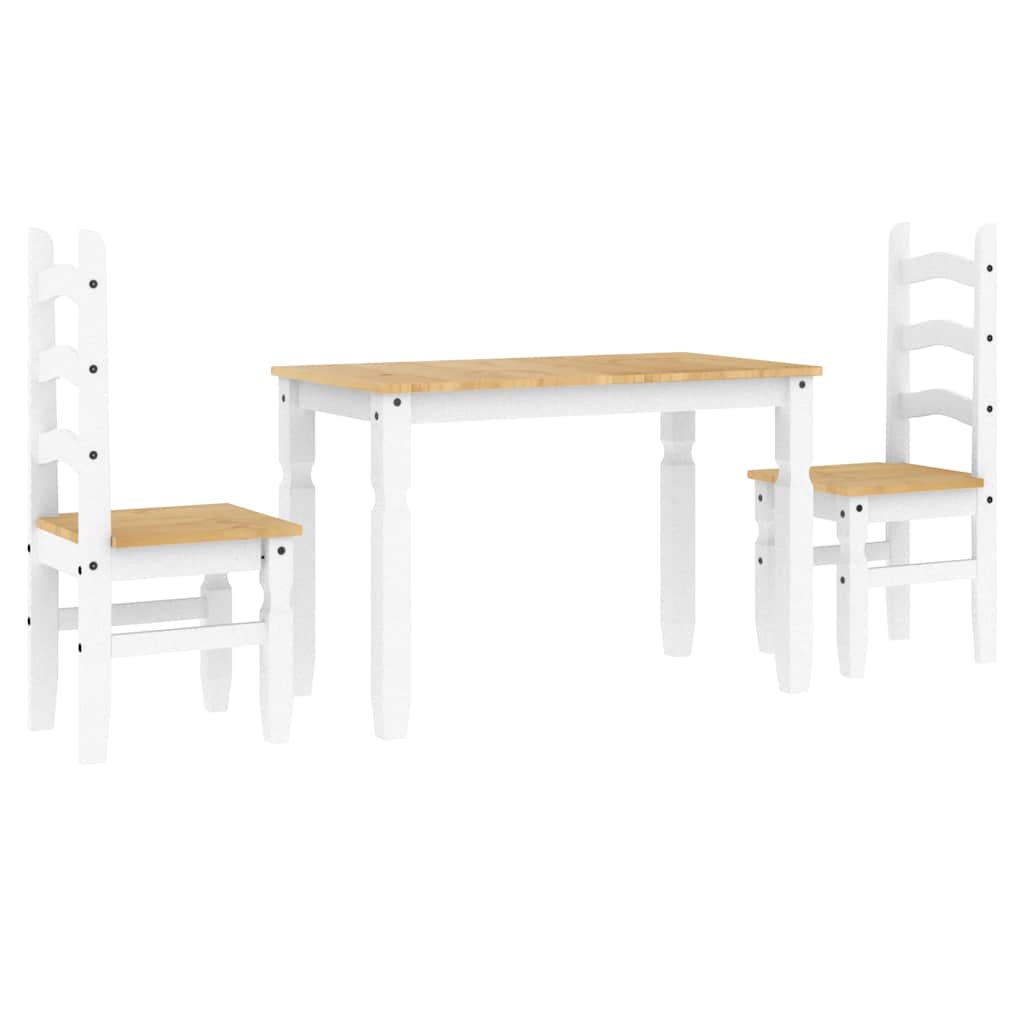 Set Da Pranzo 3 Pz Panama Bianco In Legno Massello Di Pino