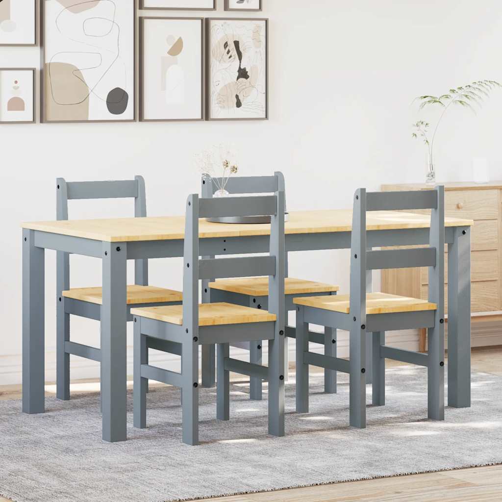 Set Da Pranzo 5 Pz Panama Grigio In Legno Massello Di Pino