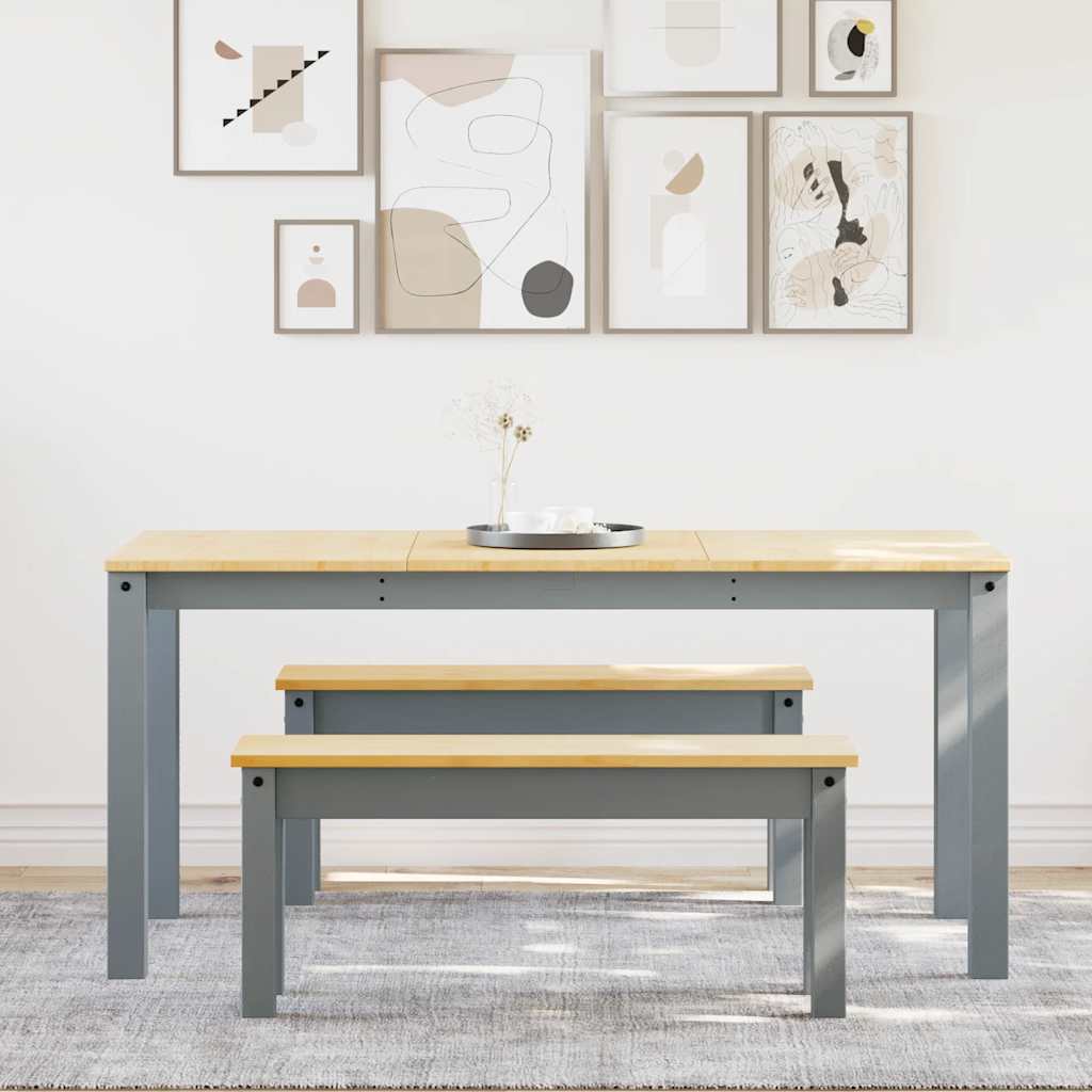 Set Da Pranzo 3 Pz Panama Grigio In Legno Massello Di Pino