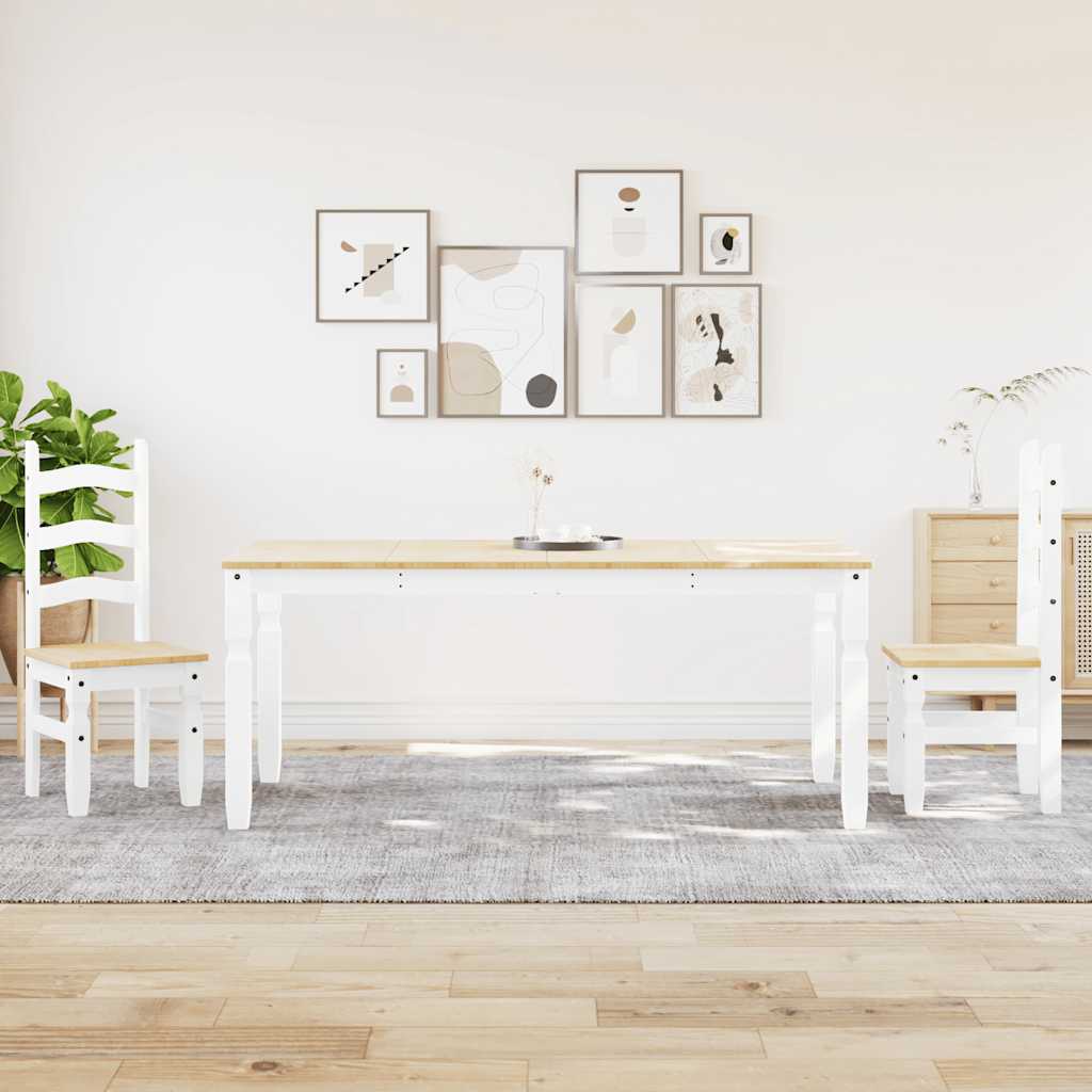 Set Da Pranzo 3 Pz Panama Bianco In Legno Massello Di Pino