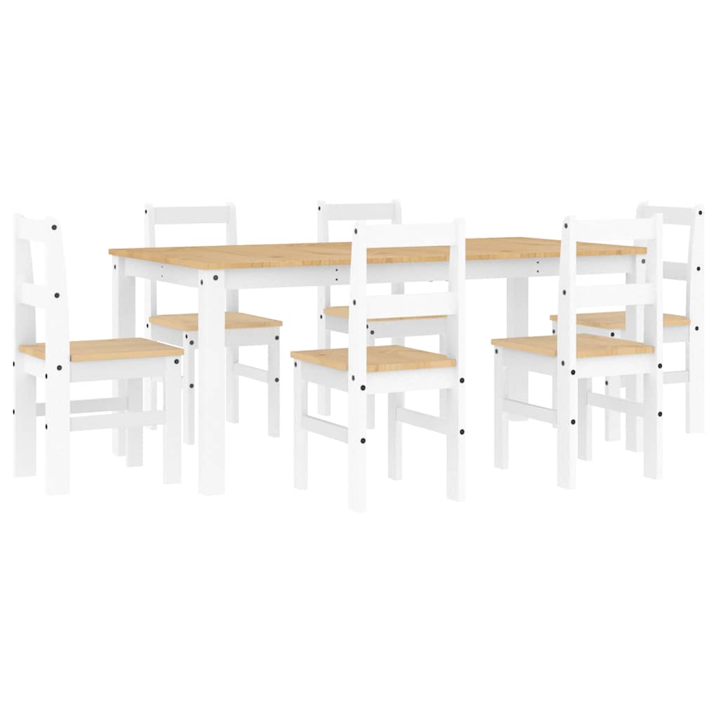Set Da Pranzo 7 Pz Panama Bianco In Legno Massello Di Pino