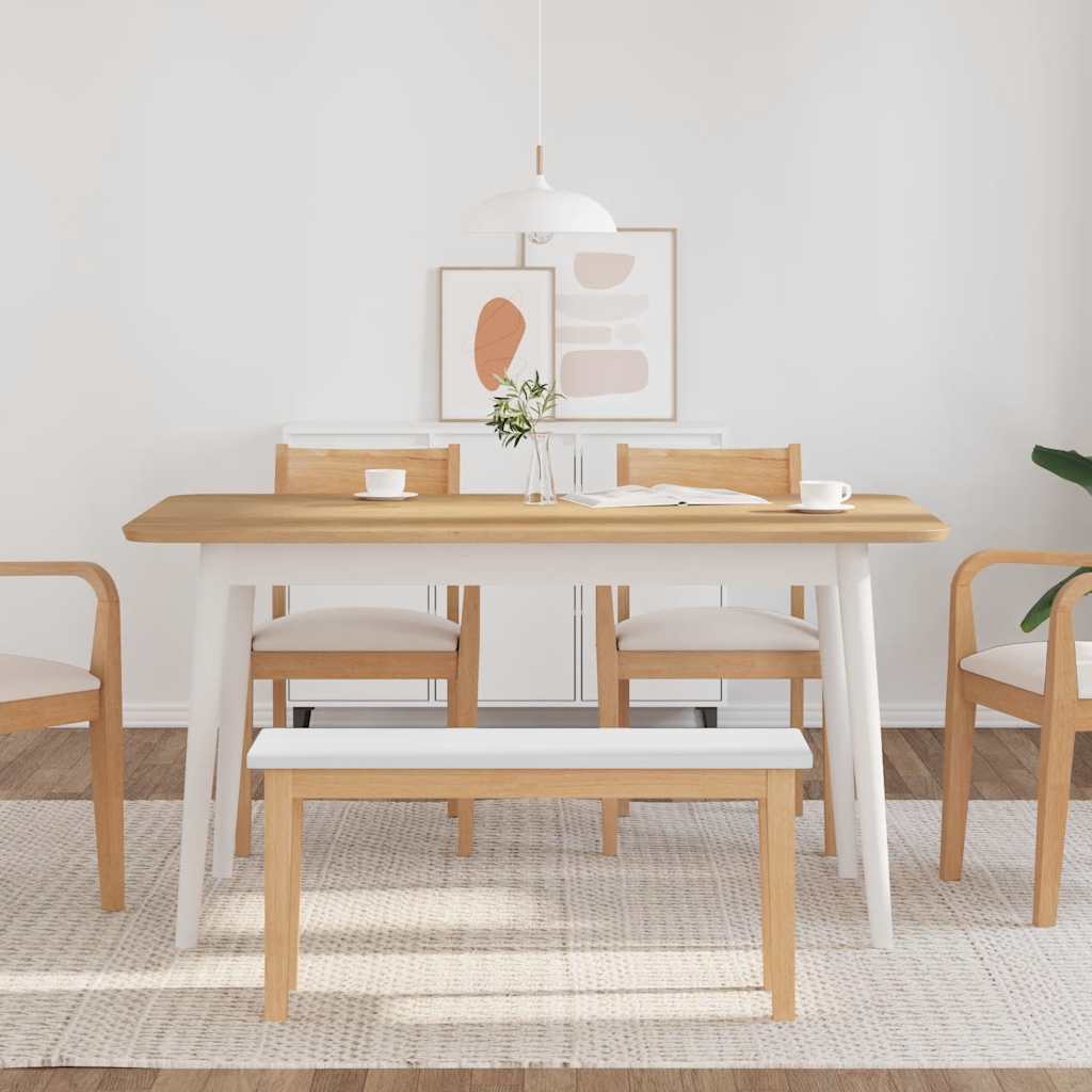 Panca 90 Cm Bianco In Legno Massello Di Hevea