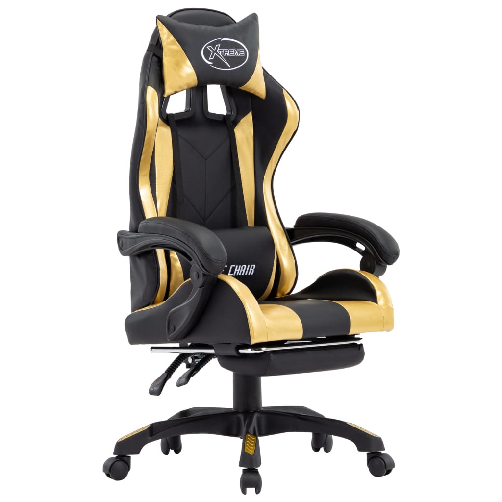 Sedia Da Gaming Con Poggiapiedi Oro E Nera In Similpelle