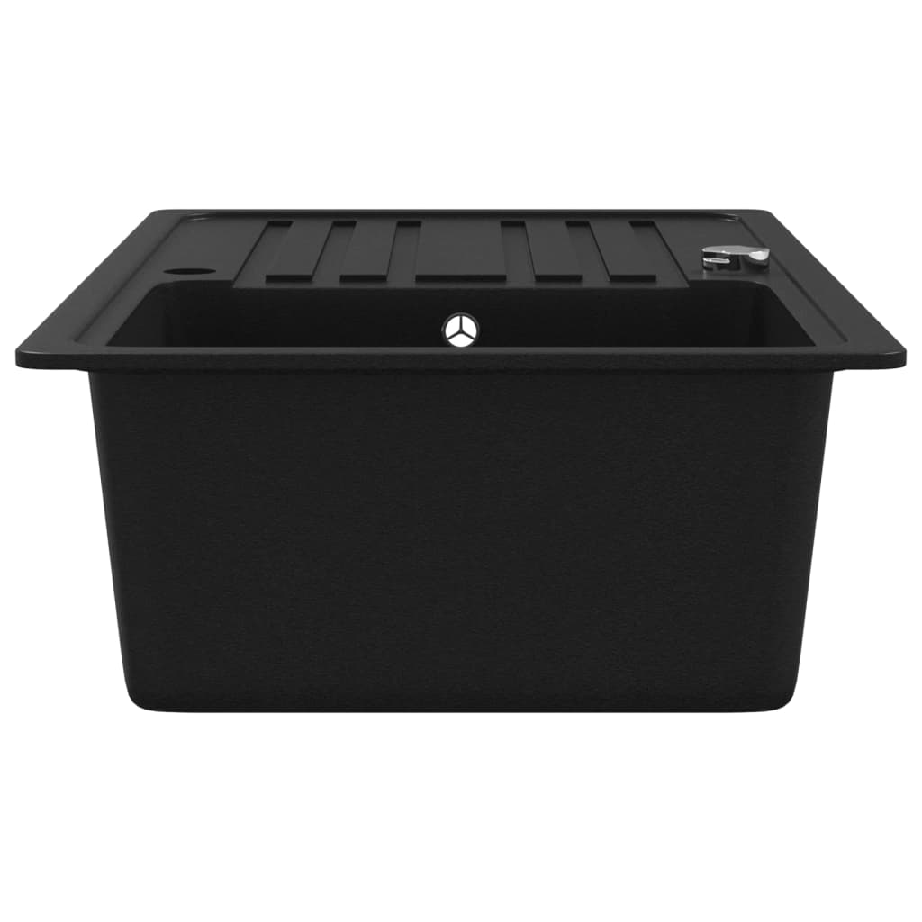 Lavandino Cucina Granito Singolo Scolapiatti Reversibile Nero - Image 2