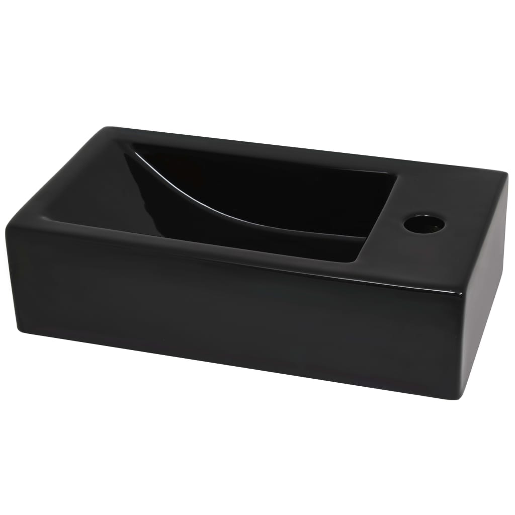 Lavandino Con Foro Rubinetto Rettangolare Ceramica 46x25,5x12cm
