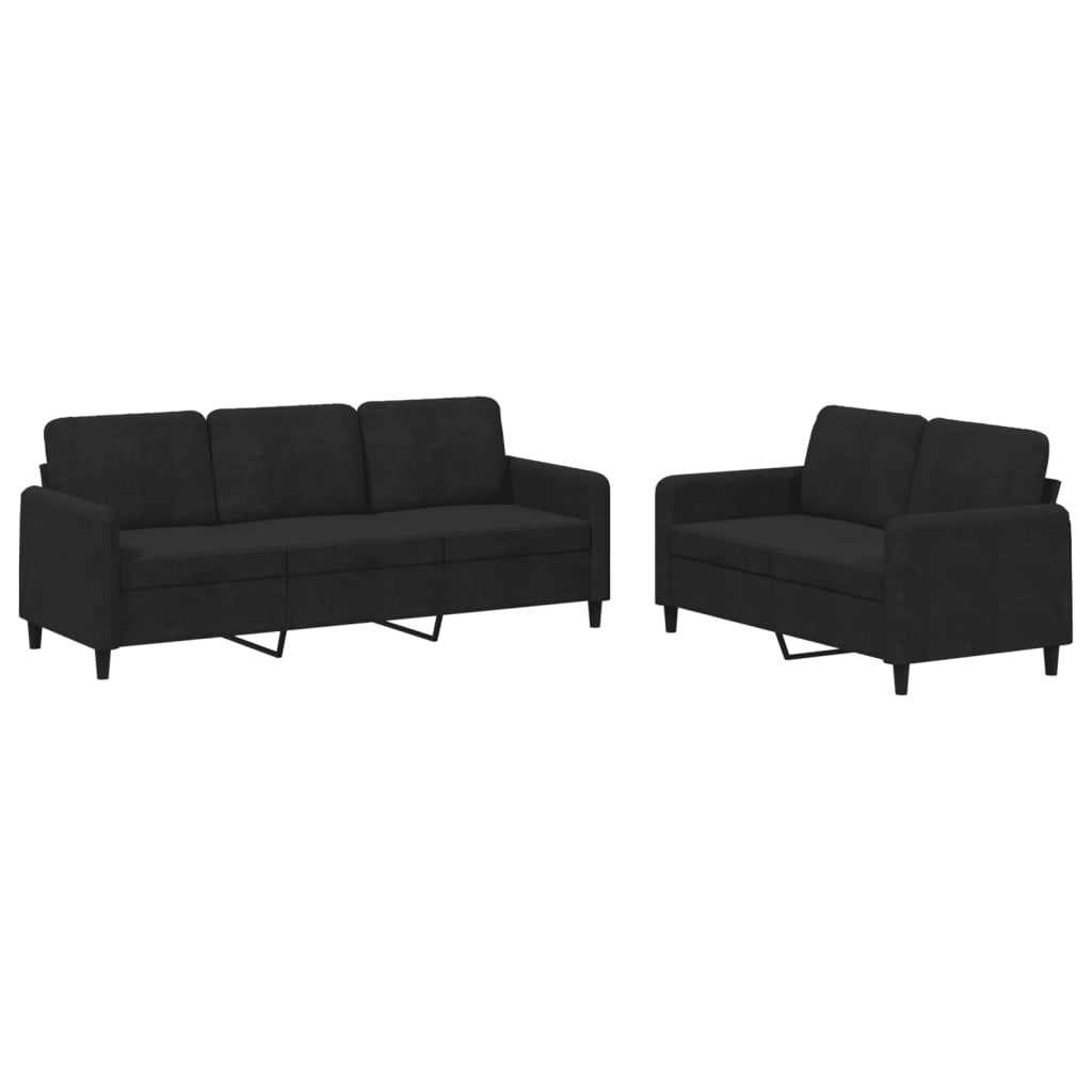 Set Di Divani 2 Pz Nero In Velluto