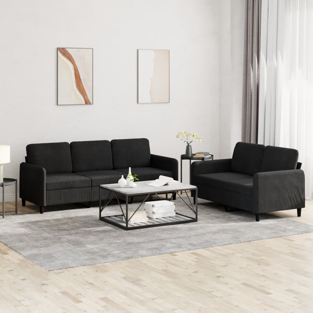 Set Di Divani 2 Pz Nero In Velluto - Image 3